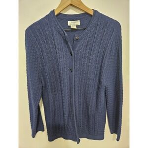 Vintage Brookville Blue Knit Cardigan Sweater Made in USA Large Womens Cable Kni